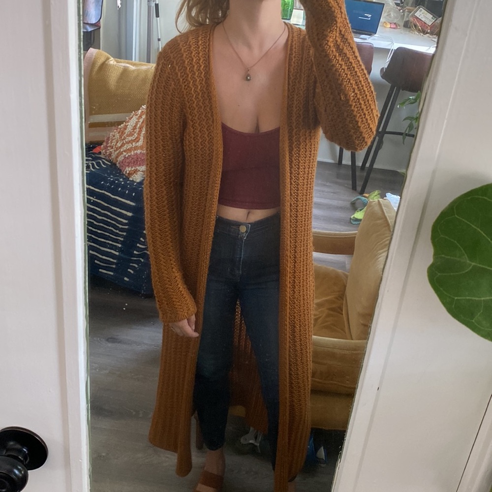 Lovers & Friends Wool Knit Long Duster Cardigan Burnt Orange size X-Small